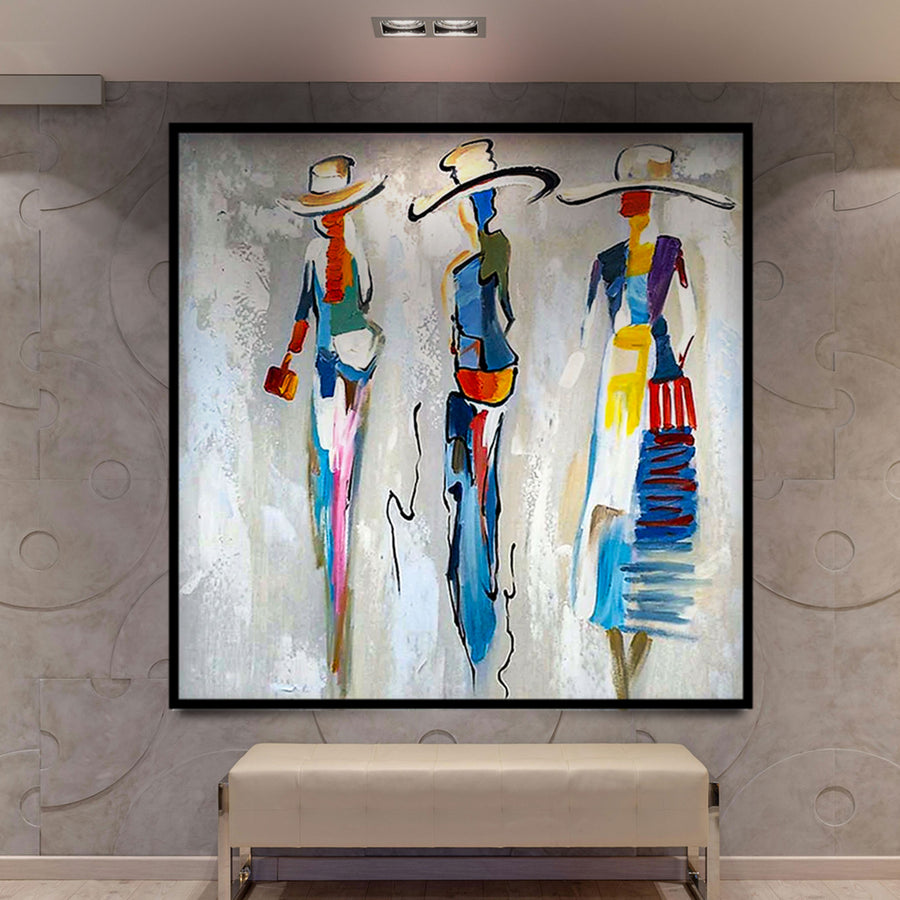 abstract painting on wall with centre table