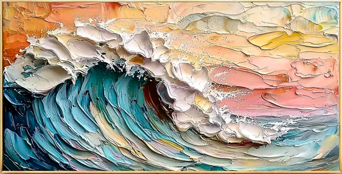 Abstract painting of a wave with colorful brush strokes
