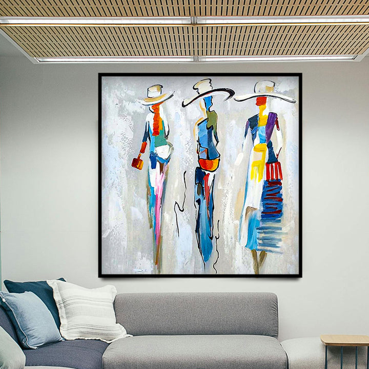 colorful abstract painting  with black frame in living room