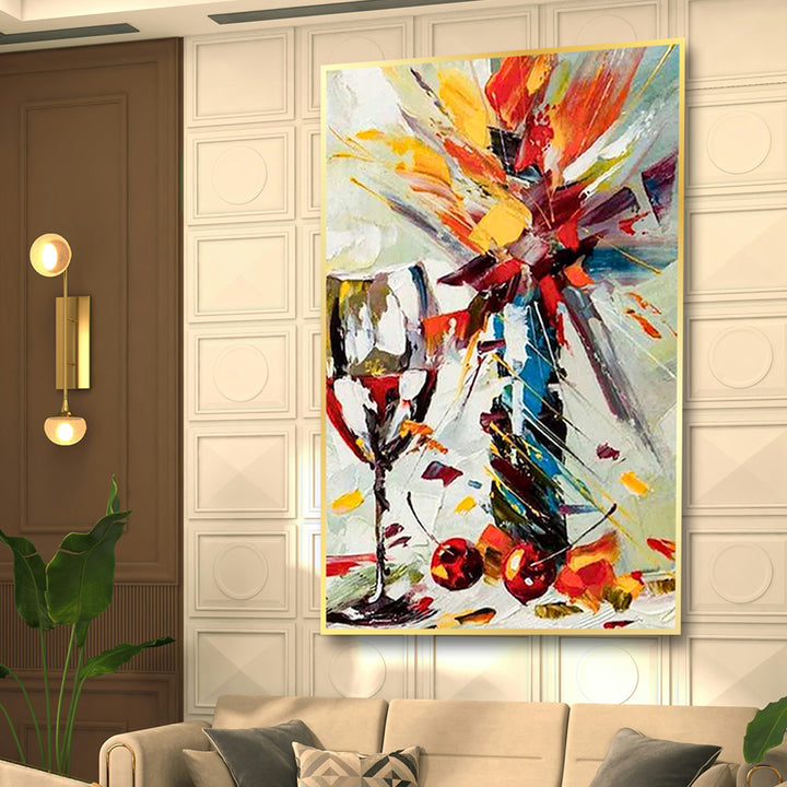 Abstract painting on a wall in a living room setting