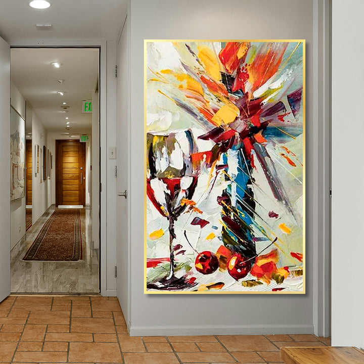 Colorful abstract painting on a wall in a hallway