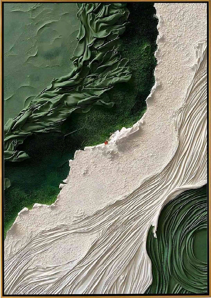 Close-up of textured green and white surface with wavy patterns