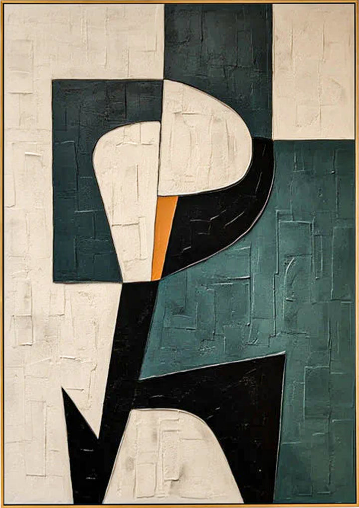 Abstract art piece with geometric shapes on a textured background